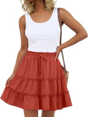 Plus Size 3X Burnt Orange High-Waisted Ruffle Skort with Pockets